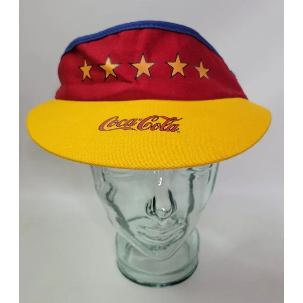 Vintage Coca Cola Adjustable Red Yellow 5 Star‎ Visor Hat